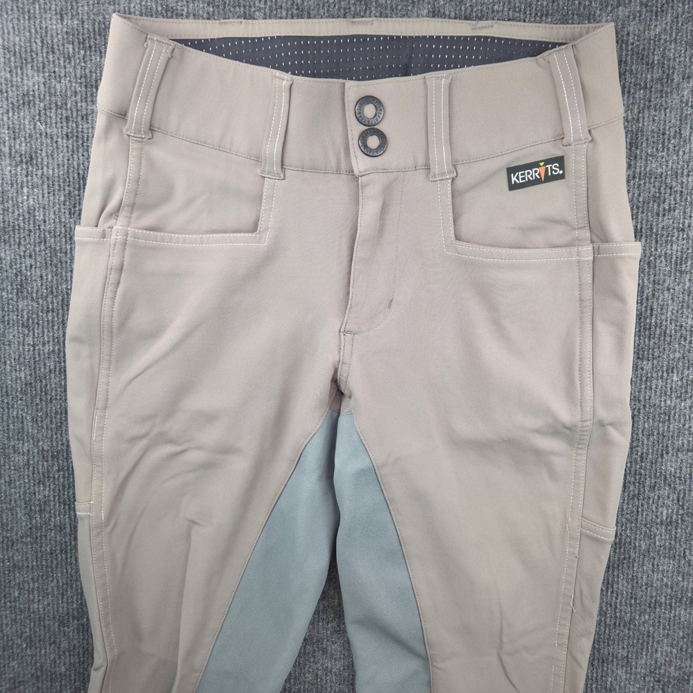 Kerrits Equestrian Riding Breeches Womens Small Tan Grey Knee Patch Performance